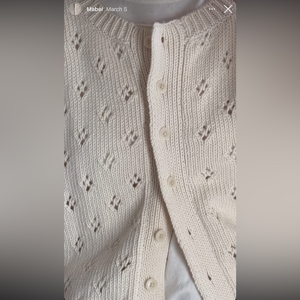 Gillian Stevens Mabel Pointelle Cardigan in Cream SMALL FLAW - Picture 9 of 15